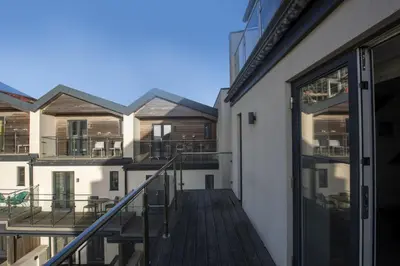 a view from the balcony of a building at Close to the Beach, Wi-Fi, Parking in Newquay
