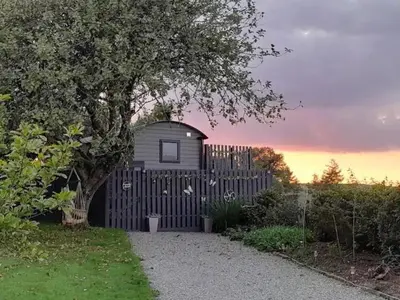 a small house behind a fence in a yard at Hillview Haven in Liskeard