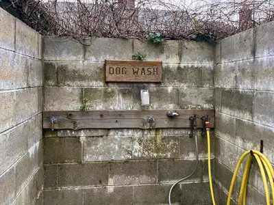 a dog wash sign on the side of a wall at Culver Cottage - Uk48987 in Looe