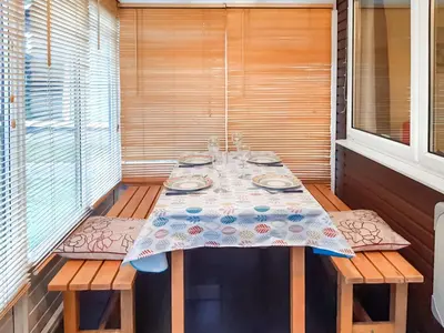 a table in a sauna with a table cloth on it at Atlantic Retreat in Padstow