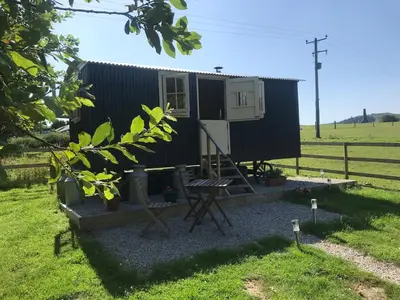 a tiny house in the middle of a field at Phoenix Farm Shepherds Hut,Minions, Cornwall in Liskeard