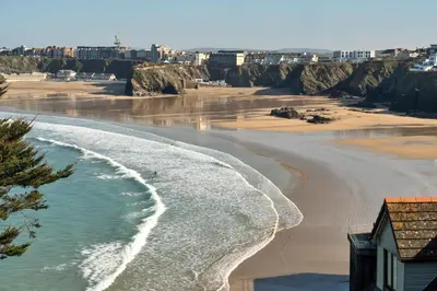an aerial view of a beach with the ocean at Finest Retreats - Tidal Shores in Newquay