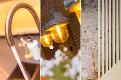 a collage of pictures of a kitchen sink with a light at She Sells Sanctuary in St Ives
