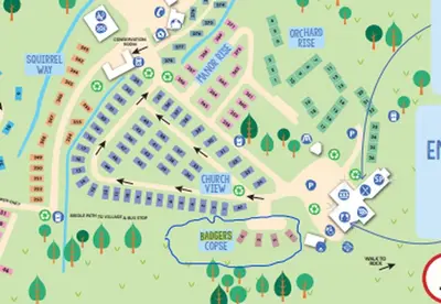 a map of a park with attractions at Badgers nestled in a cozy corner of the park in Wadebridge