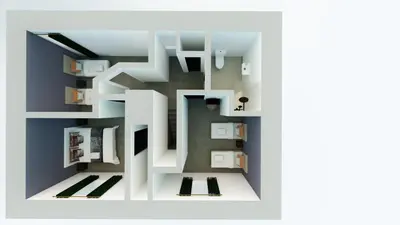 a rendering of a room with white walls at Lanreath Cottage with hot tub, The Vale, Cornwall in Looe