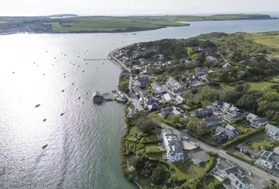 an aerial view of a small town next to a body of water at Aloe Cottage in Padstow