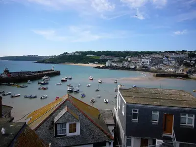 a view of a harbor with boats in the water at 4 Victoria House with the best views in St Ives in St Ives