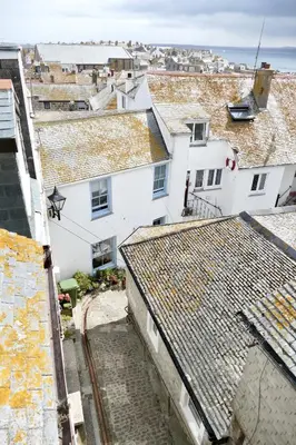 an overhead view of roofs of buildings in a city at Silver Seahorse a classic fishermans cottage in St Ives
