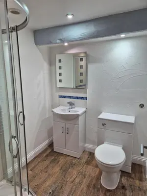 a bathroom with a toilet and a sink and a shower at OXOX - Room Only Accommodation in Polperro