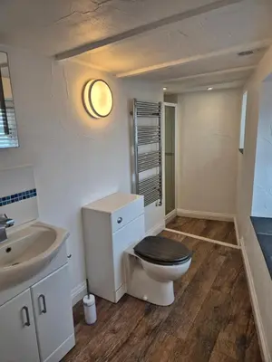 a bathroom with a toilet and a sink at OXOX - Room Only Accommodation in Polperro