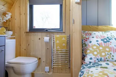 a tiny house with a toilet and a window at Demelza in Liskeard