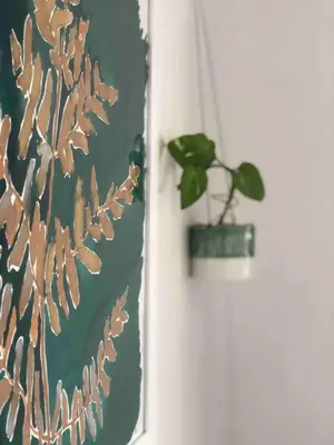 a plant in a vase sitting on a wall at Stylish Room Close to Beaches in Falmouth