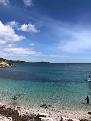 a person standing in the water on a beach at Stylish Room Close to Beaches in Falmouth