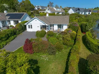 an aerial view of a house with a garden at Creek View in Feock