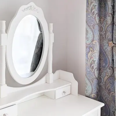 a white mirror on top of a white dresser at Hayle - 2 bedrooms house with EV parking, 4 beds in Hayle