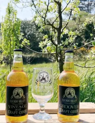 two bottles of beer and a glass on a table at Cosy Cottage Close to the Beach with Hot Tub in Carnbrea Station