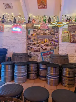a bunch of drums sitting in a room with a store at 63 The Lea with decking Trevella Holiday Park in Crantock