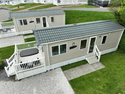 an aerial view of a mobile home at Rural Retreat Chy Kensa a Hot Tub Haven in Grampound