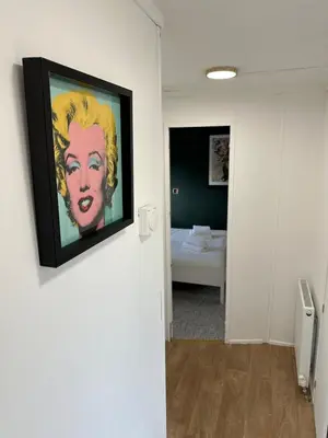 a painting of a woman hanging on a wall at Static Caravan Near Perranporth in Perranporth