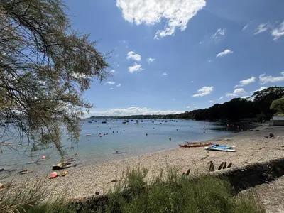 a beach with a bunch of people in the water at The Studio in Truro
