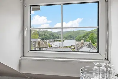 a window with a view of a town at Finest Retreats - Farleigh Cottage in Looe