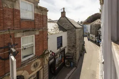 a view of an alley from a building at Bessie Ellens Cottage - 1 Pet Welcome - Central Location - Free WiFi in Fowey