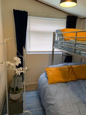 a dorm room with a bunk bed and a plant at Seabreeze Cottage in Padstow