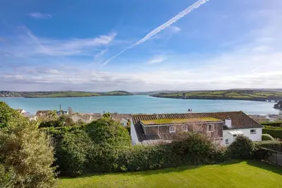 an aerial view of a house and a body of water at Beau Vista FF in Padstow