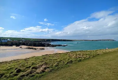 a view of a beach with boats in the water at Primrose Cottage in St Merryn