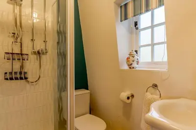 a bathroom with a shower and a toilet and a sink at 1 Bed in Two Waters Foot oc-a27332 in Warleggan
