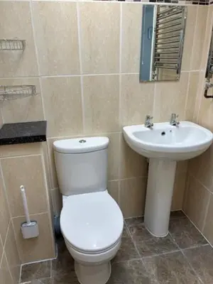 a bathroom with a toilet and a sink at Park Rd in Redruth