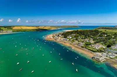 an aerial view of a beach with boats in the water at 2 Bed in Wadebridge oc-m32567 in Wadebridge