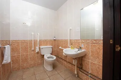 a bathroom with a toilet and a sink at Tricky's at The Tolgus Inn, Redruth - Free WiFi - Free Parking in Redruth