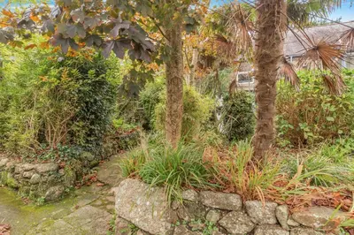 a garden with palm trees and a stone wall at 2 Bed in St. Ives oc-g33644 in St Ives