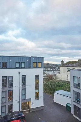 a view of a building from a roof at Contemporary Student-Only Apartments at The Quarry, Falmouth in Falmouth