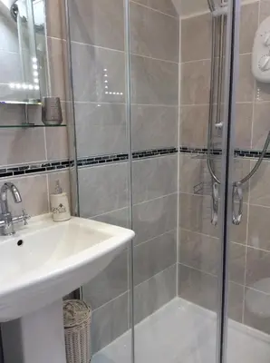 a bathroom with a shower and a sink at Chy an Gwedhen in St Ives