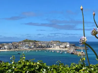 a view of a harbor with boats in the water at Heart of St Ives with parking - 2 bedrooms in St Ives