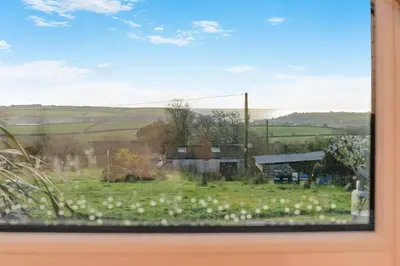 a view from a window of a field with flowers at 1 Bed in Widegates oc-p34236 in Sheviock