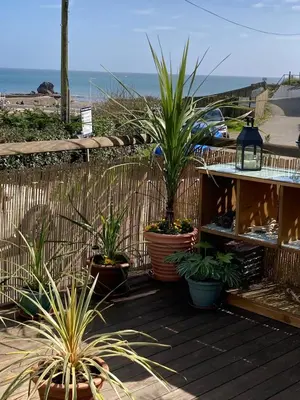 a bunch of plants in pots on a deck at Carrabee beachside haven for you & your pets in Saint Martin