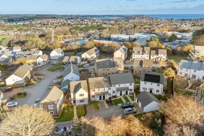 an aerial view of a residential neighborhood with houses at Peaceful cottage near beaches - Bickland View in Falmouth