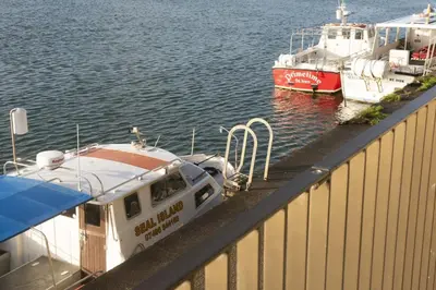 a boat is docked at a dock with two boats at 10 Cannery Row - Stunning Views - Pet Welcome - Free WiFi & Parking in Hayle
