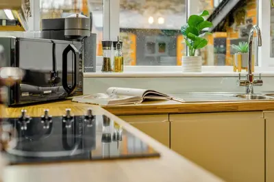 a kitchen with a coffee maker on a counter at 2 Bed in St. Gennys oc-p34632 in Crackington Haven
