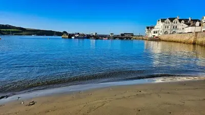 a view of a body of water with buildings and a beach at Little Egret in Saint Mawes