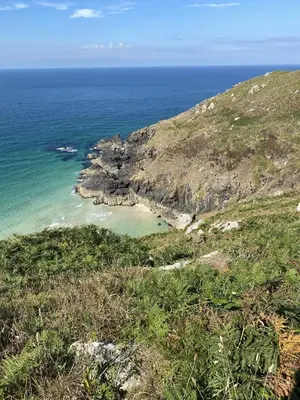 an aerial view of the ocean and a beach at The Granary Couples & Families Retreat Near St Ives, Pet-Free in St Ives
