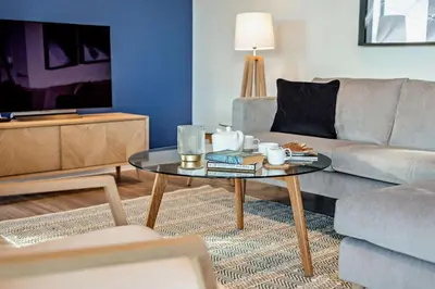 a living room with a couch and a coffee table at 2 Bed in Padstow oc-28108 in Padstow