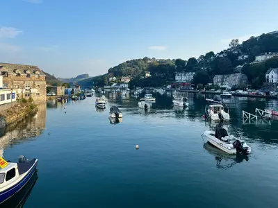 a group of boats are docked in a harbor at Seagull Cottage in Looe