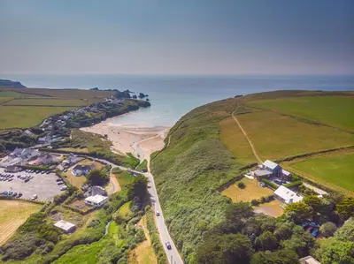 an aerial view of the coast of ireland at Cornwall Holiday Home with Hot Tub & Sea views in St Merryn