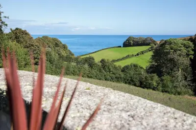 a view of the ocean from the top of a hill at Woodlands in Mawnan