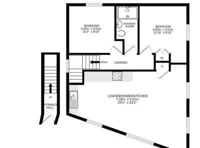 a black and white floor plan of a house at Harbour Front Flat in Porthleven - Next to shops in Porthleven