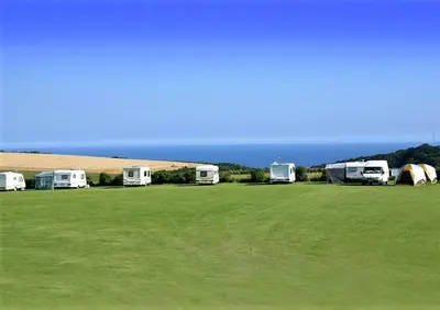a group of camels parked in a field at Static Caravan 10 in Lansallos
